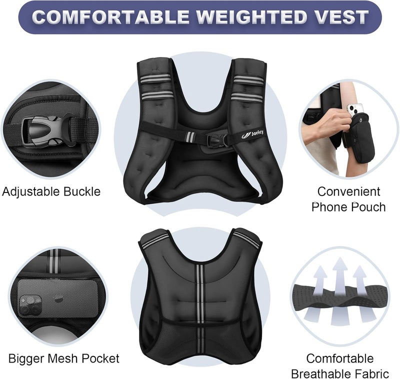 JORICY Weighted Vest Woman 5lb/8lb/10lb/12lb/15lb/20lb/25lb/30lb Weight Vest for Women Men, Rucking Vests with Reflective Stripe for Running Workout Walking Strength Training Weight Loss Fitness Weightlifting - Image 3